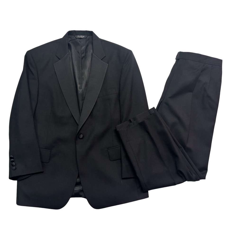 Jos A Bank 44S 38x29 Black Tuxedo 2pc Pant Suit Wool Formal Evening Dinner Tux